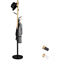 Relaxdays- 180 x 34 x 34 cm Perchero Pie para Oficina- Recibidor y Dormitorio- 6 Colgadores- Madera y Metal- Negro